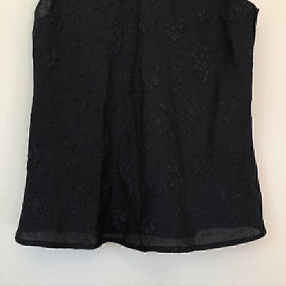 VINTAGE VTG VANITY FAIR Solid Black Textured Floral Semi Sheer Tank Top Small SM - Picture 3 of 7